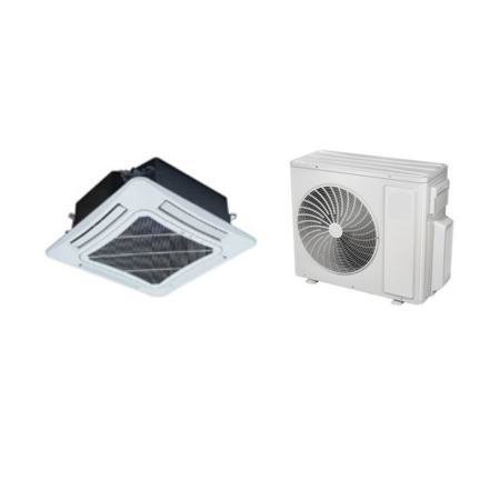 One mini split outdoor condenser with one ceiling cassette.