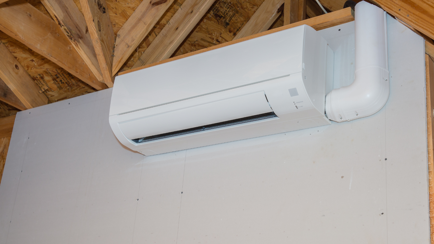 Ductless mini split on drywall.